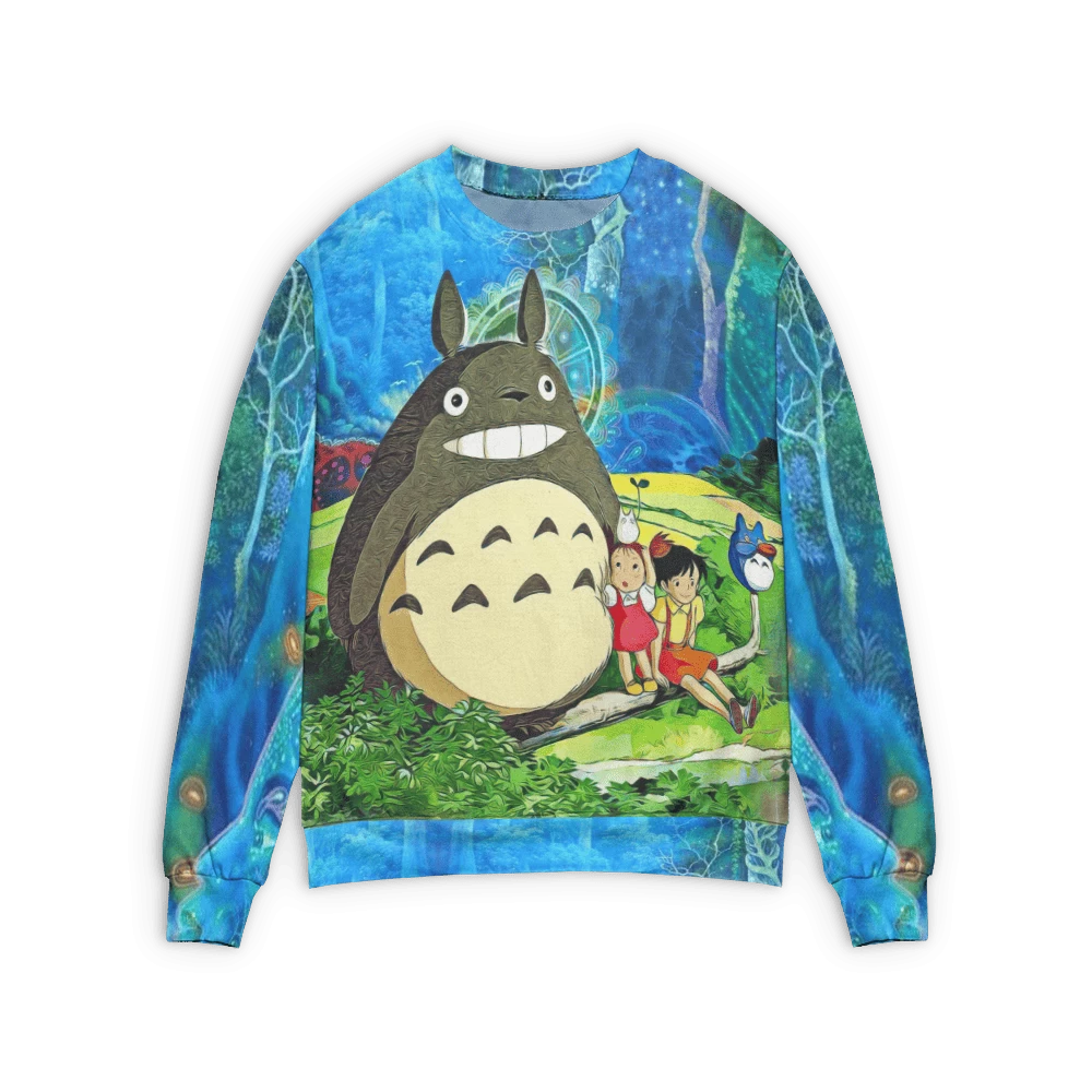 Totoro And The Girls In Jungle 3D Sweater 3 Totoro And The Girls In Jungle 3D Sweater