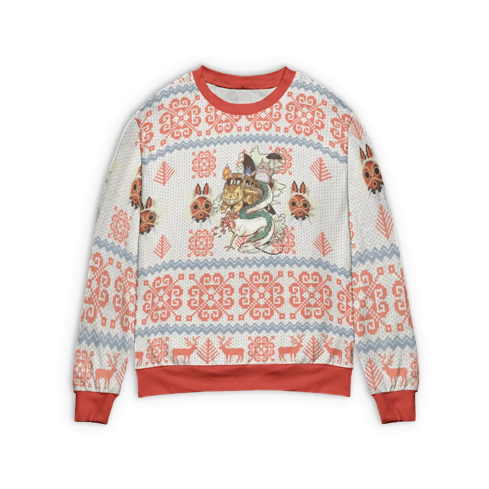 Ghibli Characters Riding Haku Dragon Ugly Christmas Sweater 3 Ghibli Characters Riding Haku Dragon Ugly Christmas Sweater