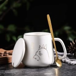 My Neighbor Totoro Ceramic Coffee Mug With Lid And Spoon -Ghibli Shop 400ml New Product European Style Light Luxury Gold painted Ceramic Coffee Mug with Lid Spoon Water.jpg 640x640 5