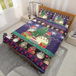 My Neighbor Totoro Blue Christmas Quilt Bedding Set -Ghibli Shop BEDSET 606 MOCKUP 3