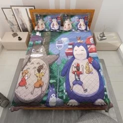 Totoro And Snorlax At The Bus Stop Quilt Bedding Set