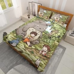 Totoro And The Girls Quilt Bedding Set -Ghibli Shop BEDSET 651 MOCKUP 3