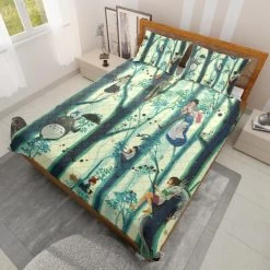 Totoro And Friends In The Jungle Quilt Bedding Set -Ghibli Shop BEDSET 655 MOCKUP 3