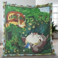 My Neighbor Totoro In The Forest Quilt Blanket -Ghibli Shop BLANKET 604 MOCKUP 1