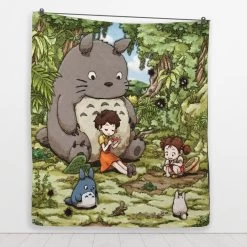 Totoro And The Girls Quilt Blanket -Ghibli Shop BLANKET 651 MOCKUP 3