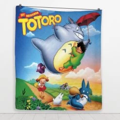 Umbrella Totoro Colorful Quilt Blanket -Ghibli Shop BLANKET 654 MOCKUP 3