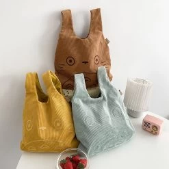 My Neighbor Totoro Cartoon Corduroy Tote Bag -Ghibli Shop Canvas Tote Bags for Women 2022 Corduroy Large Ladies Cotton Cloth Handbag Cartoon Print Female Shoppers 2