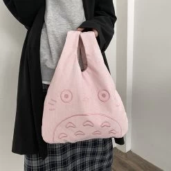 My Neighbor Totoro Cartoon Corduroy Tote Bag -Ghibli Shop Canvas Tote Bags for Women 2022 Corduroy Large Ladies Cotton Cloth Handbag Cartoon Print Female Shoppers 5