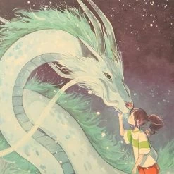 Spirited Away Chihiro And Haku Kraft Paper Poster -Ghibli Shop TIE LER Famous Hayao Miyazaki Anime Movie Spirited Away Kraft Paper Poster Decorative Painting Wall Stickers 3
