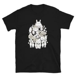 Ghibli Movie Characters Compilation In Black And White T Shirt Unisex