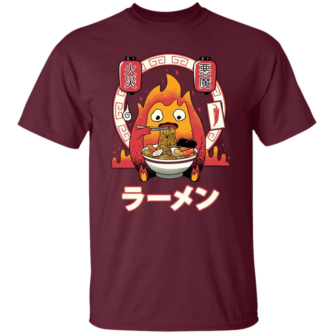 Howl’s Moving Castle – Calcifer Loves Ramen T Shirt 16 Howl’s Moving Castle – Calcifer Loves Ramen T Shirt - Image 14